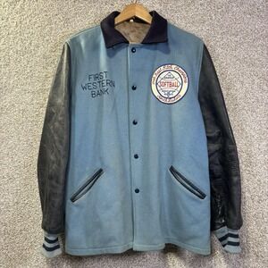 Vintage Butwin Jacket Mens 44 Blue Leather Varsity Softball‎ 1968 North Dakota